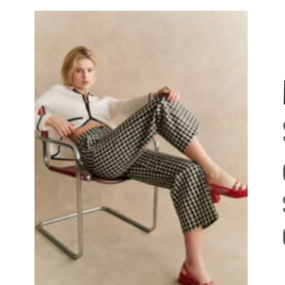 Sezane Martin Crop Trousers Black Ecru Gingham - Size 2